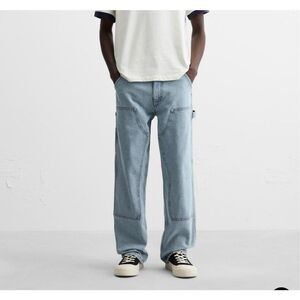 Zara Blue Denim Relaxed Fit Double Knee Carpenter Jeans Medium Wash Size 30